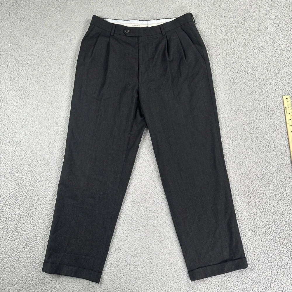 Enzo Mantovani Zignone Dress Pants Men‎ 34x29 Black Wool Cashmere Pleated Italy